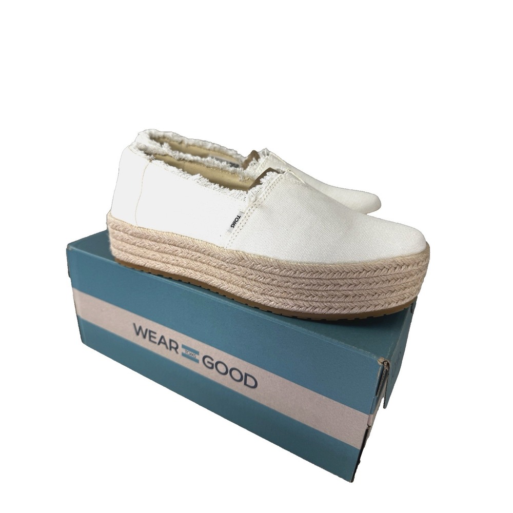 TOMS Womens 6.5 Valencia Canvas Platform Espadrille Coastal Cottagecore Nautical